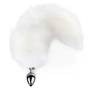 Металлическая анальная пробка с хвостом из натурального меха Art of Sex size M White fox photo 1