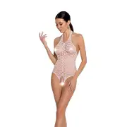 Бодистокинг в крупную сетку Passion BS087 white, открытая спина, халтер, с доступом photo 1