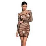 Бодистокинг-платье с глубоким воротом Passion BS093 black, длинные рукава photo 1