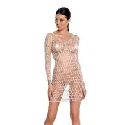 Бодистокинг-платье с глубоким воротом Passion BS093 white, длинные рукава photo 1