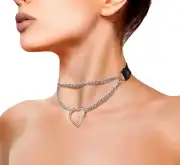 Чокер на шею Сердце Art of Sex - Paris, из натуральной кожи, Черный photo 1