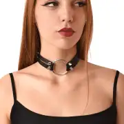 Чокер с металлическим кольцом и шипами из натуральной кожи Art of Sex - Ruby, цвет Черный photo 1