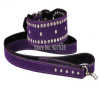 Фиолетовый кожаный ошейник с поводком photo 2