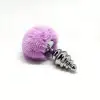 Металева анальна пробка Кролячий хвостик Alive Fluffy Twist Plug L Purple, діаметр 3,8 см photo 3