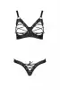 Комплект з екошкіри Passion Celine Bikini 6XL/7XL black, відкритий бра, стрінги зі шнурівкою photo 3