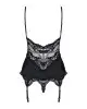 Сатиновий мереживний корсет Obsessive 810-COR-1 babydoll & thong S/M, чорний, корсет, танга photo 4