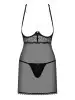Прозрачная сорочка с открытой грудью Obsessive Pearlove chemise & thong black S/M, трусики photo 3