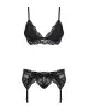 Мереживний комплект білизни Obsessive 810-SEG-1 L/XL Black, бюстгальтер, стрінги, пояс для панчіх photo 3