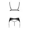 Комплект з екошкіри Passion Miley Set black L/XL: трусики, бюстгальтер, пояс для панчіх photo 4