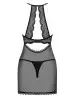 Прозрачная сорочка с открытой грудью Obsessive Pearlove chemise & thong black S/M, трусики photo 4