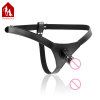 Кожанные Т-образные Стринги С Черным Фаллоимитатором photo 3