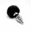Металева анальна пробка Кролячий хвостик Alive Fluffy Twist Plug L Black, діаметр 3,8 см photo 2