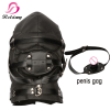 Кожаная маска на голову и кляп с фаллоимитатором, цвет черный photo 2