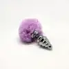 Металева анальна пробка Кролячий хвостик Alive Fluffy Twist Plug M Purple, діаметр 3,4 см photo 2