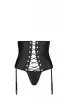 Пояс-корсет з екошкіри Passion Celine Set with Open Bra 6XL/7XL black, шнурівка, пажі, стрінги photo 3