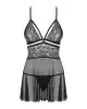 Еротичний мереживний комплект із сіточкою Obsessive 838-BAB-1 babydoll & thong black XXL, чорний photo 3