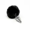Металева анальна пробка Кролячий хвостик Alive Fluffy Twist Plug M Black, діаметр 3,4 см photo 2