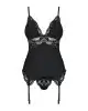 Сатиновий мереживний корсет Obsessive 810-COR-1 babydoll & thong S/M, чорний, корсет, танга photo 3