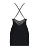 Сатиновий комплект для сну з мереживом Obsessive 828-CHE-1 chemise & thong S/M, чорний photo 4