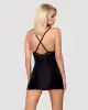 Сатиновий комплект для сну з мереживом Obsessive 828-CHE-1 chemise & thong S/M, чорний photo 2