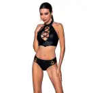 Комплект з еко-шкіри Nancy Bikini black L/XL - Passion, бра та трусики з імітацією шнурівки photo 1