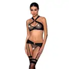 Сітчастий набір: бюстгальтер з халтером, трусики та пояс для панчох Amanda Set black L/XL - Passion photo 1