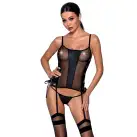 Сітчастий корсет з екошкіри, з люверсами та знімними пажами Malwia Corset black XXL/XXXL — Passion photo 1