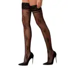 Чулки Passion ST119 3/4 черные, на ажурной силиконовой резинке, с цветочным декором и люрексовой нит photo 1