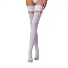 Чулки Passion ST121 1/2 белые, на ажурной силиконовой резинке, с цветочным орнаментом и вертикальным photo 1