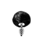 Металева анальна пробка Кролячий хвостик Alive Fluffy Twist Plug S Black, діаметр 2,9 см photo 1