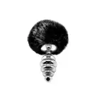 Металева анальна пробка Кролячий хвостик Alive Fluffy Twist Plug M Black, діаметр 3,4 см photo 1