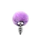 Металева анальна пробка Кролячий хвостик Alive Fluffy Twist Plug M Purple, діаметр 3,4 см photo 1