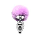 Металева анальна пробка Кролячий хвостик Alive Fluffy Twist Plug L Purple, діаметр 3,8 см photo 1