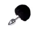 Металева анальна пробка Кролячий хвостик Alive Fluffy Plug S Black, діаметр 2,8 см photo 1