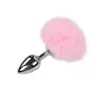 Металева анальна пробка Кролячий хвостик Alive Fluffy Plug M Pink, діаметр 3,4 см photo 1