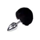 Металева анальна пробка Кролячий хвостик Alive Fluffy Plug L Black, діаметр 3,9 см photo 1