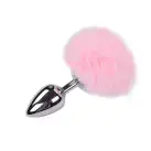 Металева анальна пробка Кролячий хвостик Alive Fluffy Plug L Pink, діаметр 3,9 см photo 1