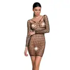 Бодістокінг-сукня з глибоким коміром Passion BS093 black, довгі рукави photo 1