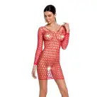 Бодистокинг-платье с глубоким воротом Passion BS093 red, длинные рукава photo 1