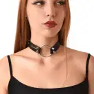 Чокер із металевим кільцем та шипами з натуральної шкіри Art of Sex - Ruby, колір Чорний photo 1