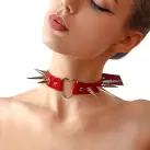 Чокер серце з великими шипами, із натуральної шкіри Art of Sex - Crystal, колір Червоний photo 1