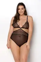 Боді Passion Amberly Body 4XL/5XL black, асиметричний крій, мереживний ліф, золота нитка photo 1
