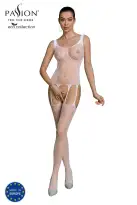 Бодистокинг Passion ECO BS007 white, с доступом, силуэтный рисунок, имитация подвязок photo 1