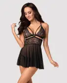 Эротический кружевной комплект с сеточкой Obsessive 838-BAB-1 babydoll & thong black L/XL, черный photo 1