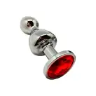 Металева анальна пробка Wooomy Lollypop Double Ball Metal Plug Red L діаметр 3,5 см, довжина 10,5 см photo 1