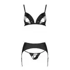 Комплект з екошкіри Passion Miley Set black L/XL: трусики, бюстгальтер, пояс для панчіх photo 3