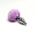 Металева анальна пробка Кролячий хвостик Alive Fluffy Twist Plug L Purple, діаметр 3,8 см photo 3