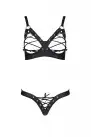 Комплект з екошкіри Passion Celine Bikini 6XL/7XL black, відкритий бра, стрінги зі шнурівкою photo 3