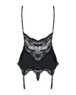 Сатиновий мереживний корсет Obsessive 810-COR-1 babydoll & thong S/M, чорний, корсет, танга photo 4