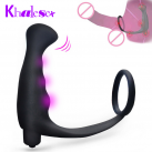 Силиконовый массажер простаты с вибрацией и эрекционным кольцом, водонепроницаемый photo 2